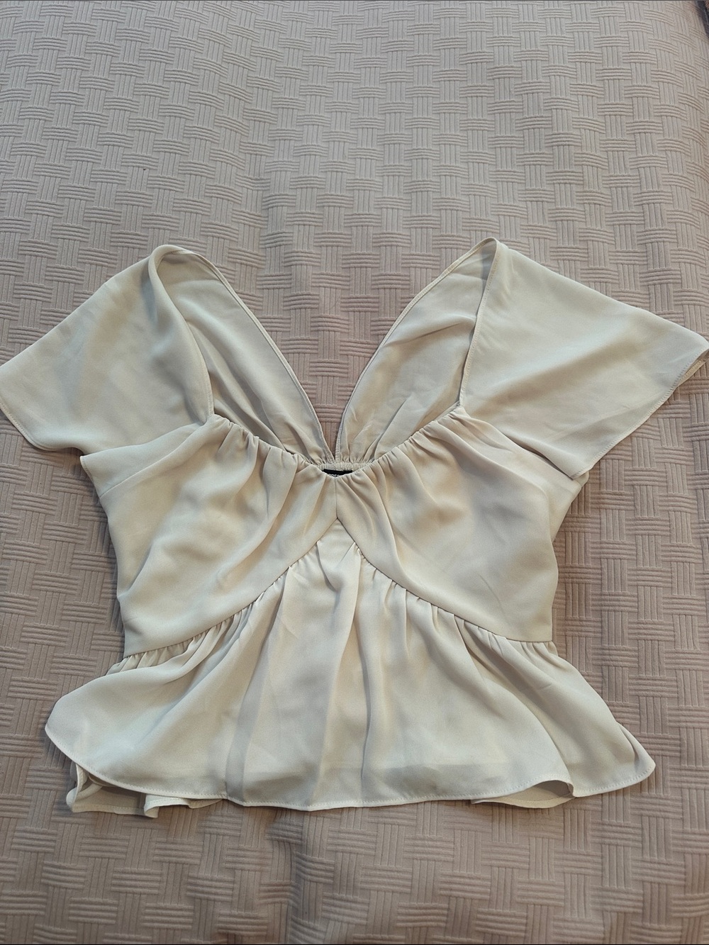 Express Cream Peplum V-Neck Blouse